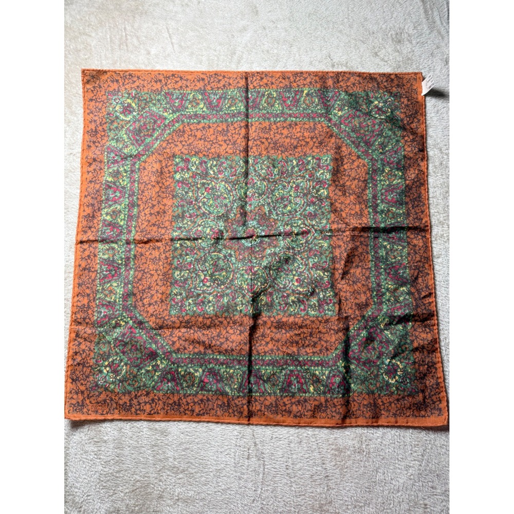 Vintage‎ Golluber & Robinson Italy Rust Orange Paisley Floral Square Neck Scarf